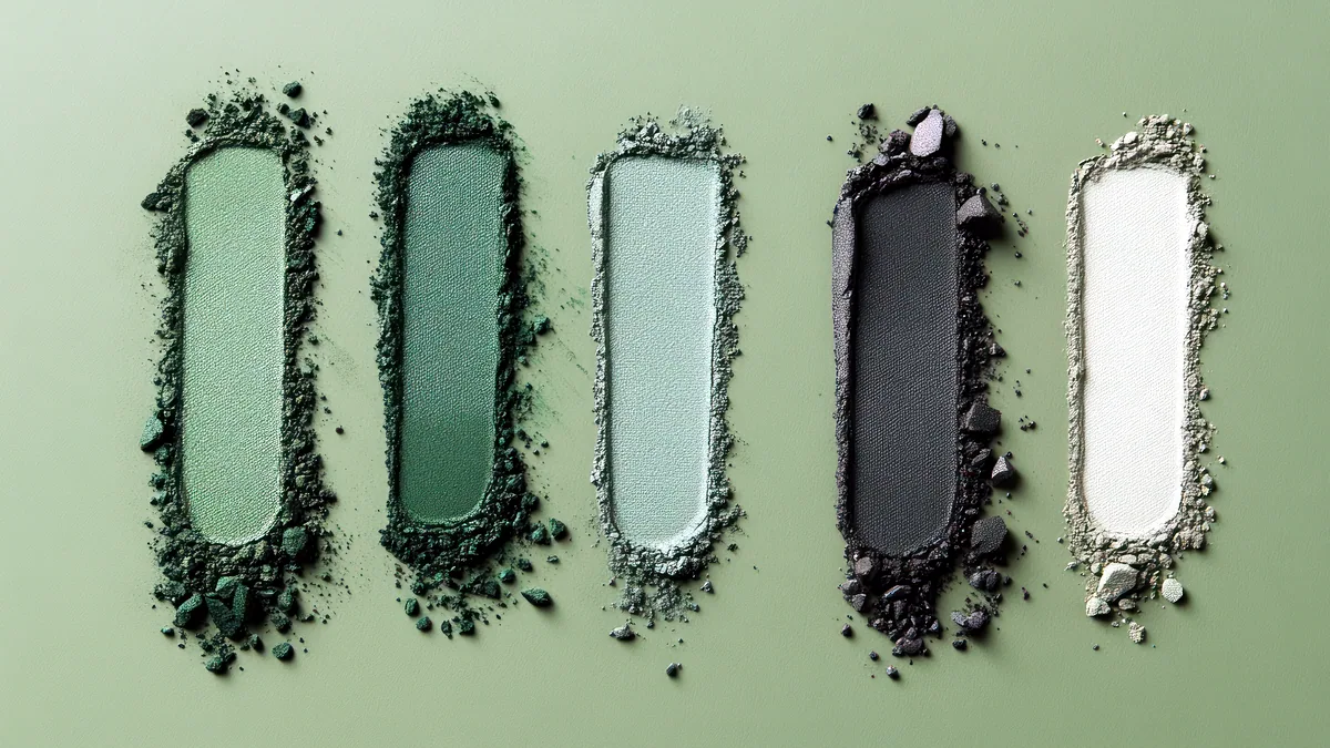 Ein dunkelgrüner Lidschatten-Swatch auf der Hand, die Farbe wirkt samtig.