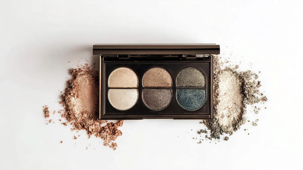 Eine geöffnete Palette mit neun neutralen Tönen, von hellem Beige bis tiefes Braun.