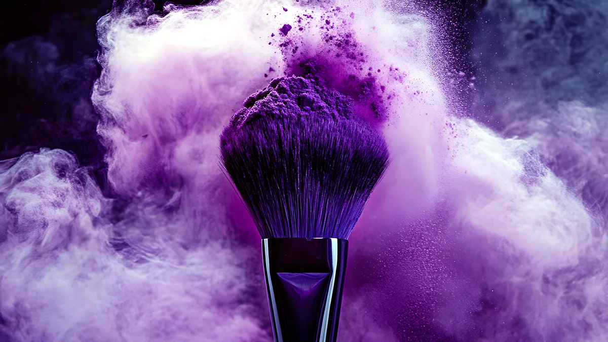 Ein weicher Pinsel verblendet grauen Lidschatten am Auge, der Smoky Look entsteht.